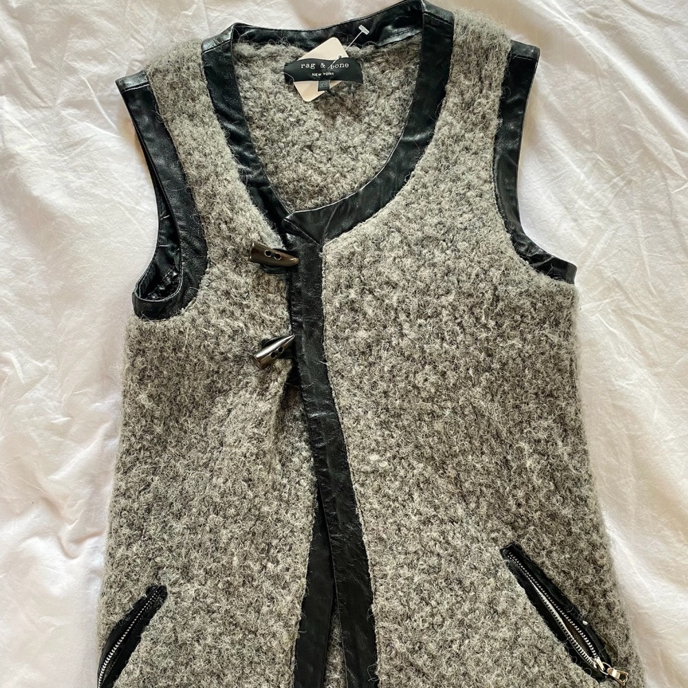 Rag & Bone Gray Leather Wool & Alpaca Toggle Vest Jacket